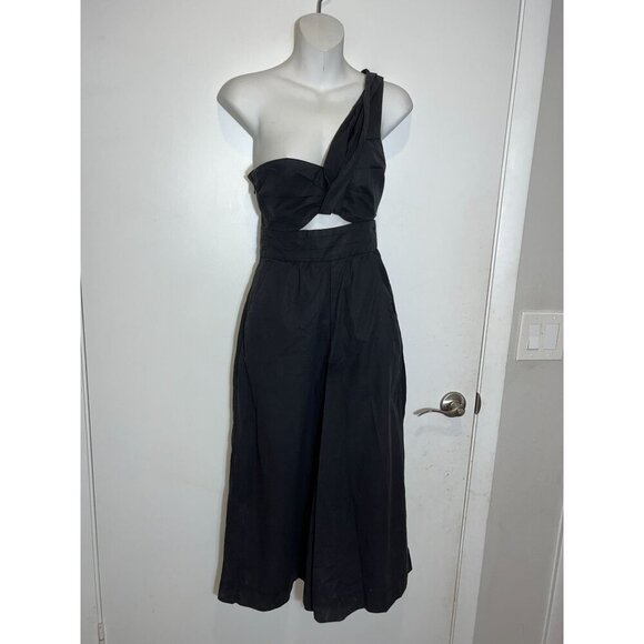 A.L.C. Black Athelia One Shoulder Wide Leg Jumpsuit 100% Cotton Women's Size 00 - Picture 3 of 11